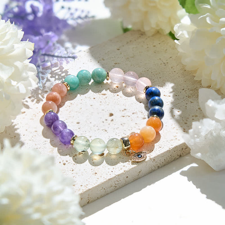 Bracelet pendentif mauvais œil en perles de pierre naturelle Olivenorma de 8 mm