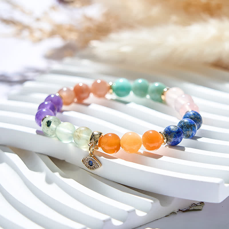 Bracelet pendentif mauvais œil en perles de pierre naturelle Olivenorma de 8 mm