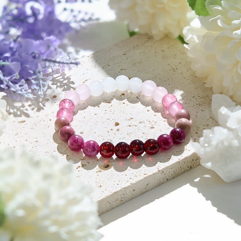 Bracelet Olivenorma en perles de cristal rose naturel de 8 mm pour femme