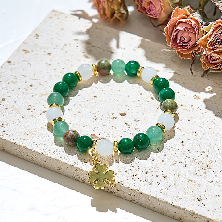 Bracelet en perles d'aventurine verte et d'unakite en cristal transparent Olivenorma