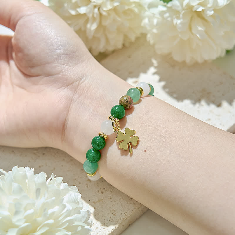 Bracelet en perles d'aventurine verte et d'unakite en cristal transparent Olivenorma