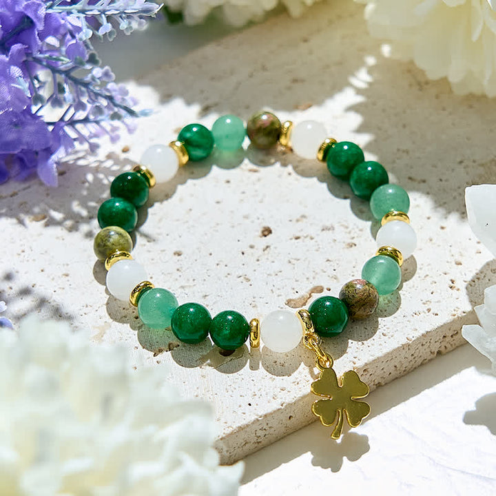 Bracelet en perles d'aventurine verte et d'unakite en cristal transparent Olivenorma