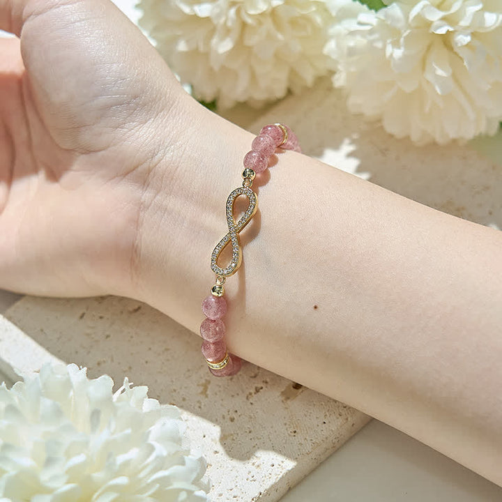 Bracelet symbole infini en perles de quartz fraise naturel Olivenorma