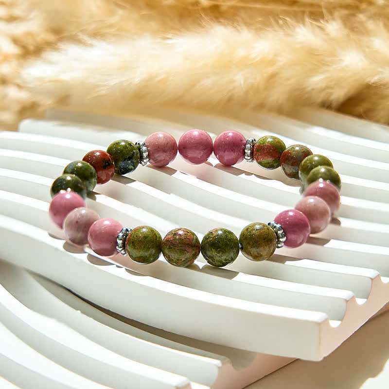Bracelet de perles d'unakite en rhodonite naturelle Olivenorma