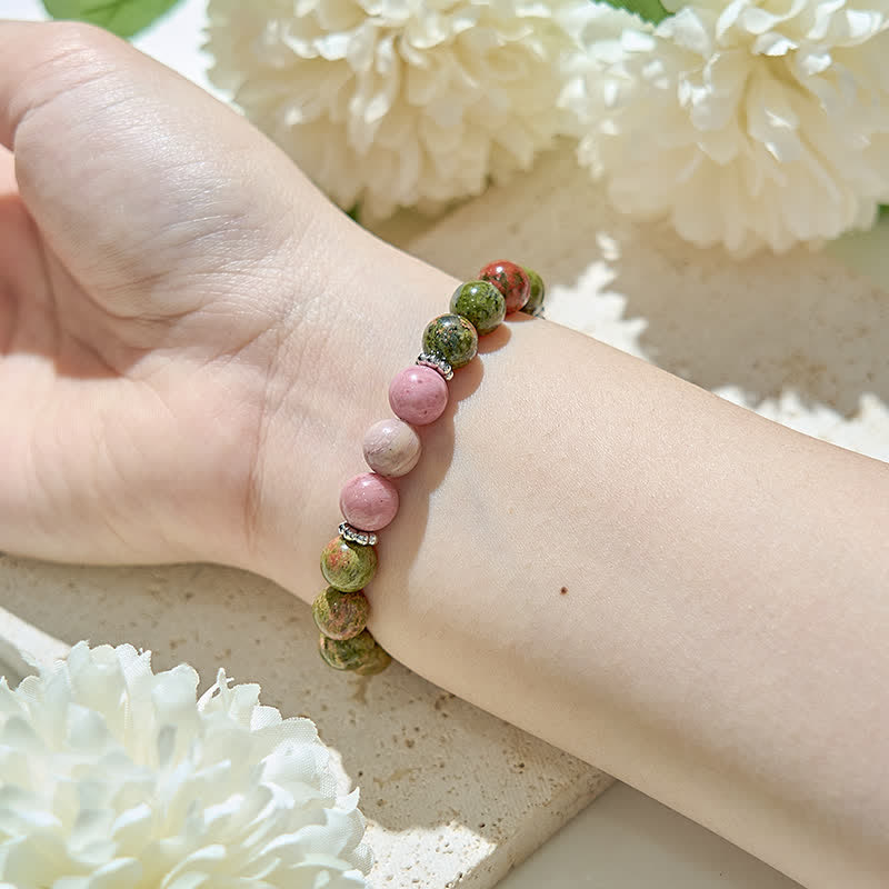 Bracelet de perles d'unakite en rhodonite naturelle Olivenorma