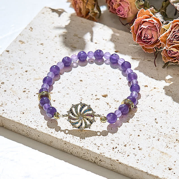 Bracelet pendentif moulin à vent en métal zircon coloré avec perles d'améthyste Olivenorma