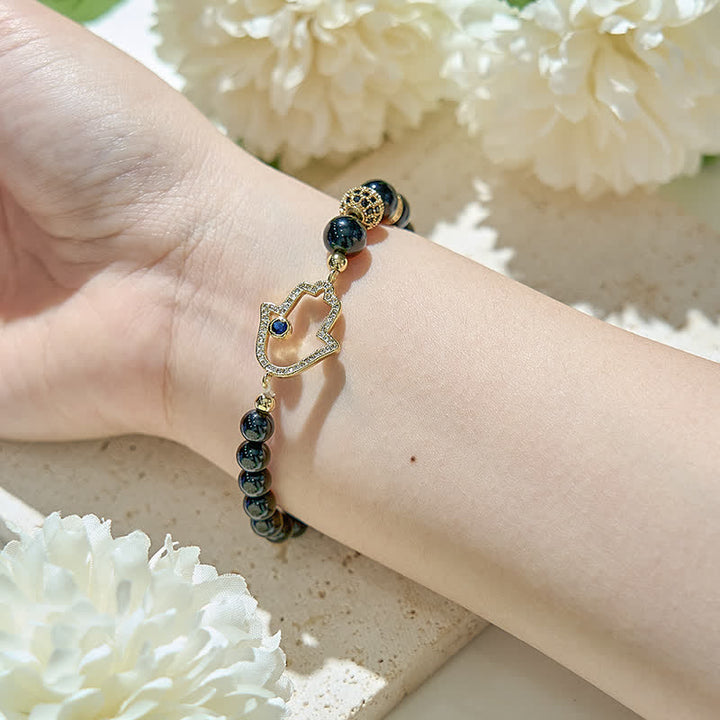 Bracelet pendentif Hamsa en perles d'obsidienne naturelle Olivenorma