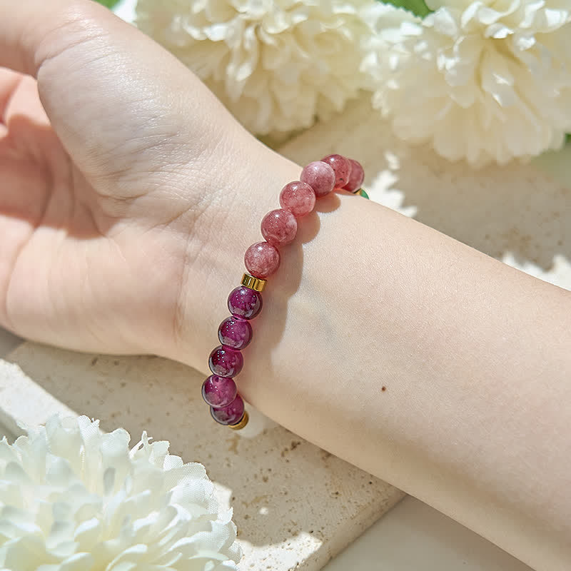 Bracelet Olivenorma en perles de grenat, quartz fraise et aventurine verte