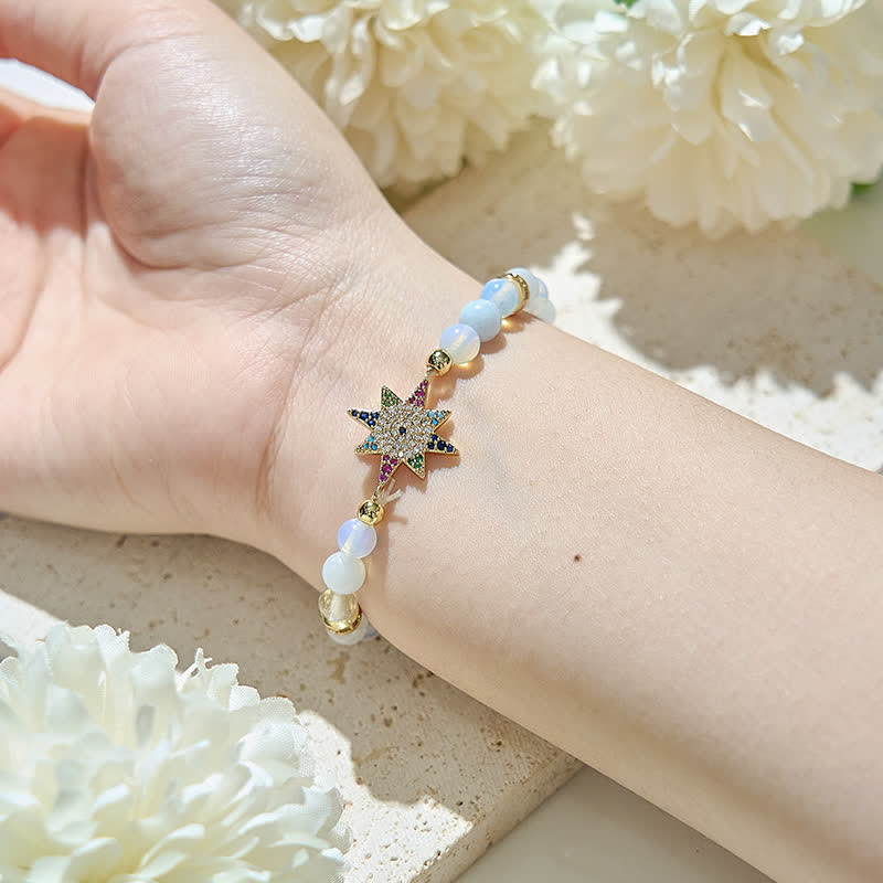 Bracelet étoile à huit branches en zircon coloré avec perles d'opalite Olivenorma