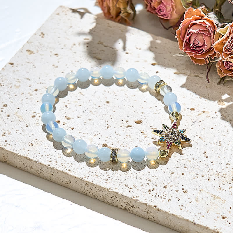 Bracelet étoile à huit branches en zircon coloré avec perles d'opalite Olivenorma