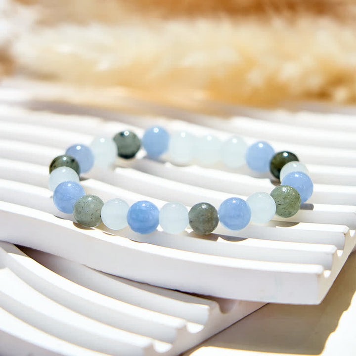 Bracelet en perles de labradorite et d'aigue-marine en cristal naturel transparent Olivenorma