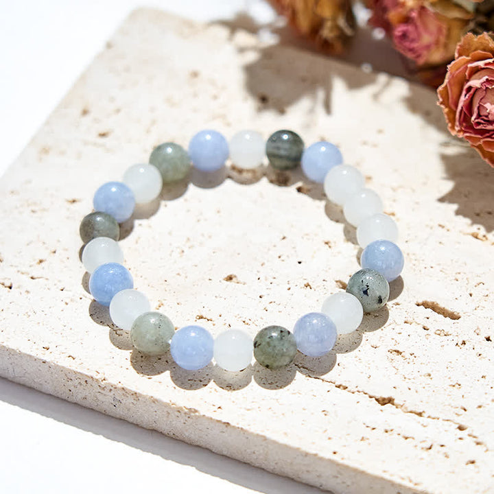 Bracelet en perles de labradorite et d'aigue-marine en cristal naturel transparent Olivenorma