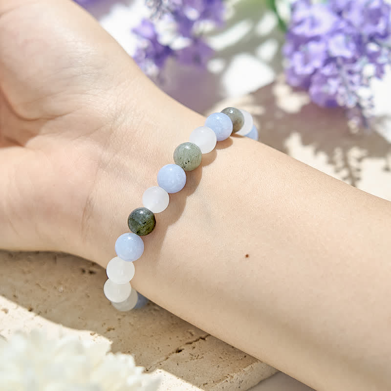 Bracelet en perles de labradorite et d'aigue-marine en cristal naturel transparent Olivenorma