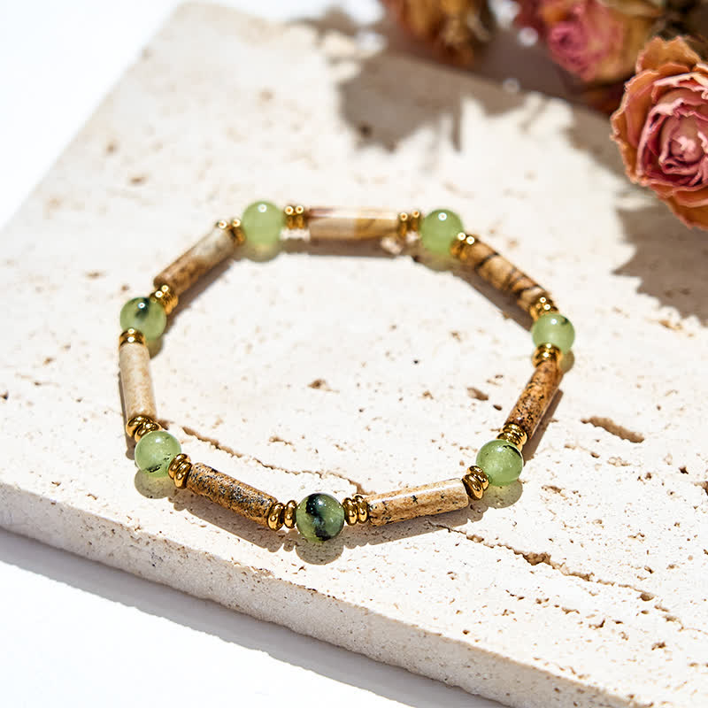 Bracelet en perles de jaspe préhnite naturelle Olivenorma