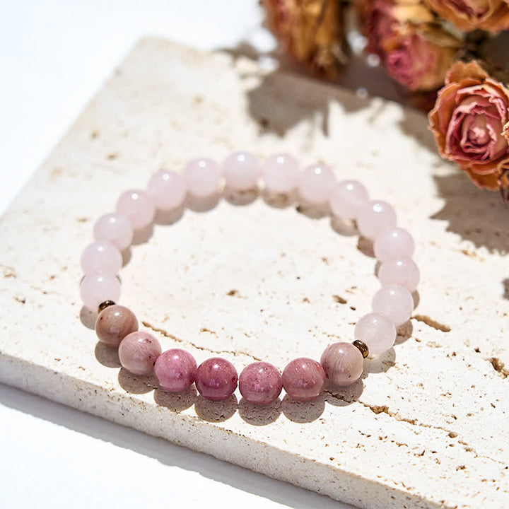 Bracelet en perles de quartz rose et de rhodonite naturelles Olivenorma
