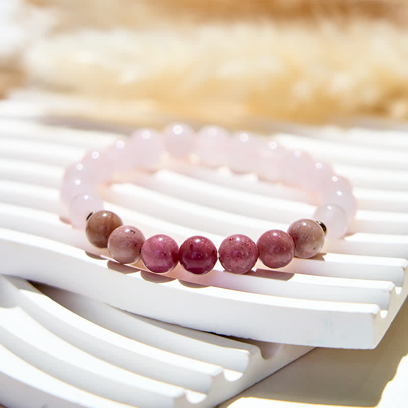 Bracelet en perles de quartz rose et de rhodonite naturelles Olivenorma