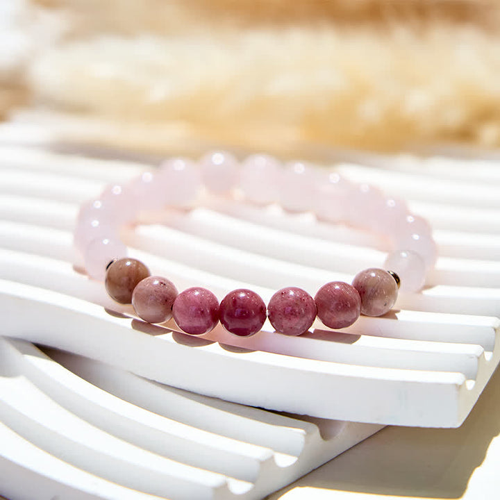 Bracelet en perles de quartz rose et de rhodonite naturelles Olivenorma