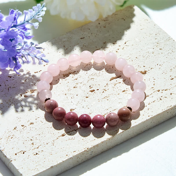 Bracelet en perles de quartz rose et de rhodonite naturelles Olivenorma