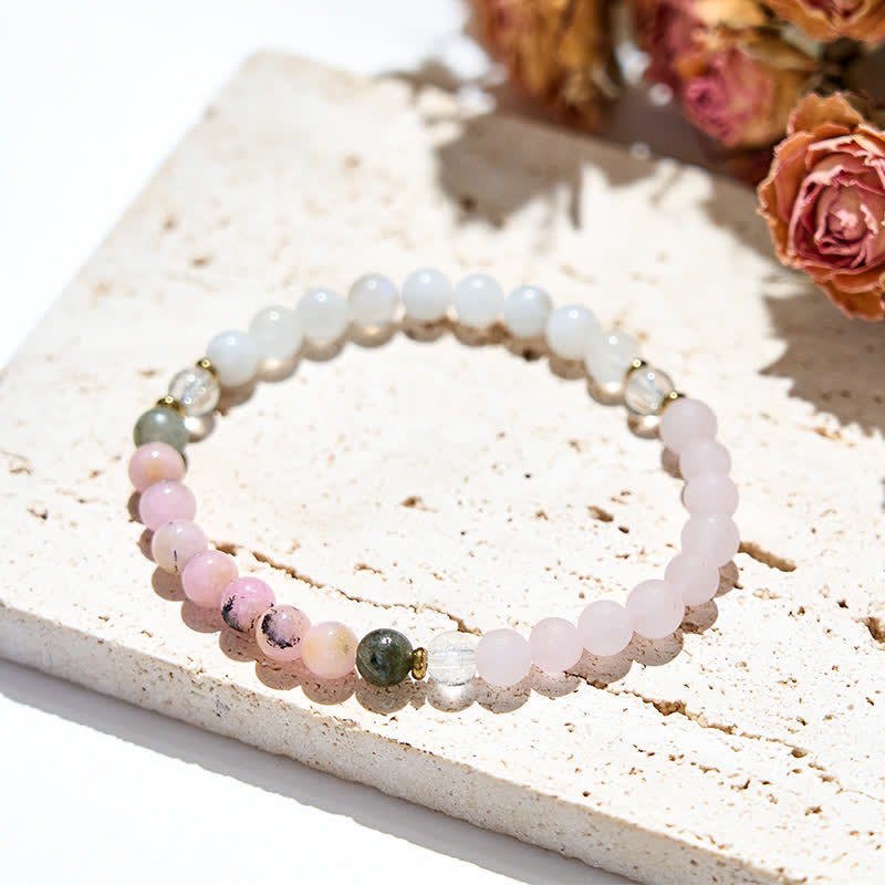 Bracelet en perles de labradorite et opale rose en cristal naturel transparent Olivenorma