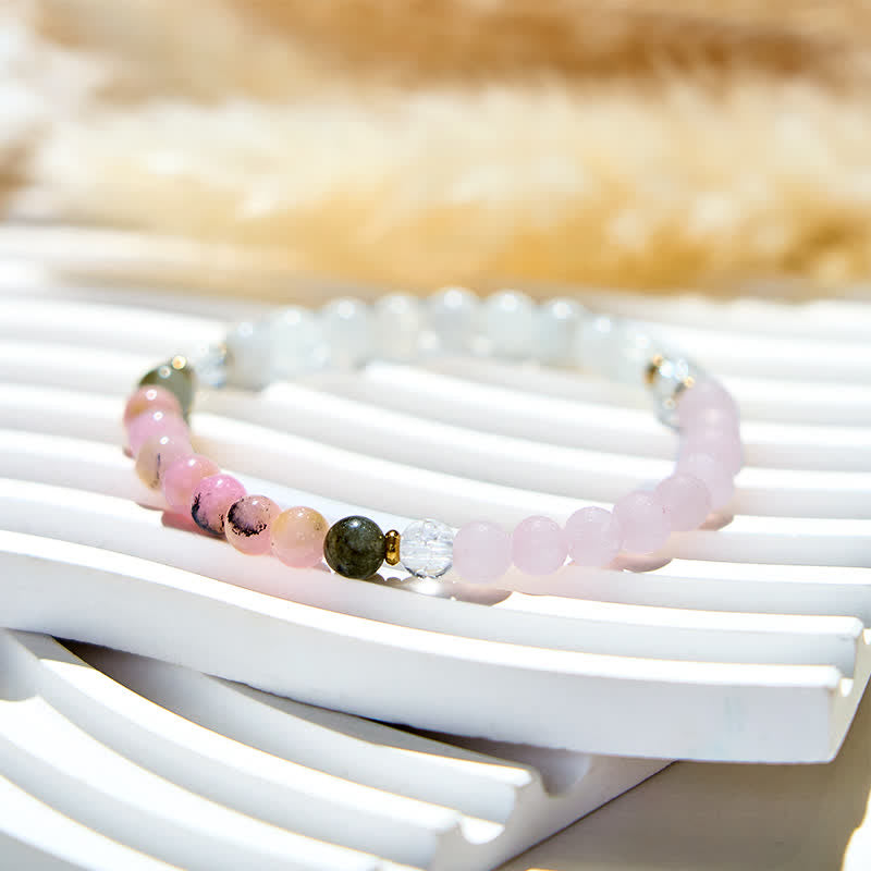 Bracelet en perles de labradorite et opale rose en cristal naturel transparent Olivenorma
