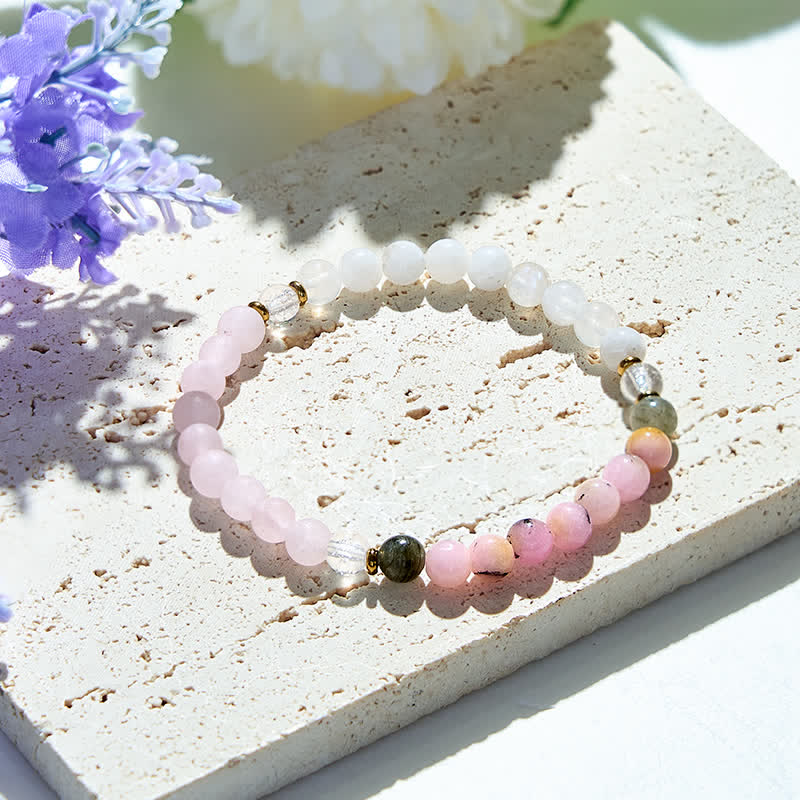 Bracelet en perles de labradorite et opale rose en cristal naturel transparent Olivenorma