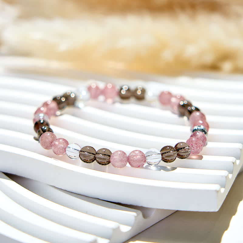 Bracelet en perles de quartz fraise œil de tigre naturel Olivenorma