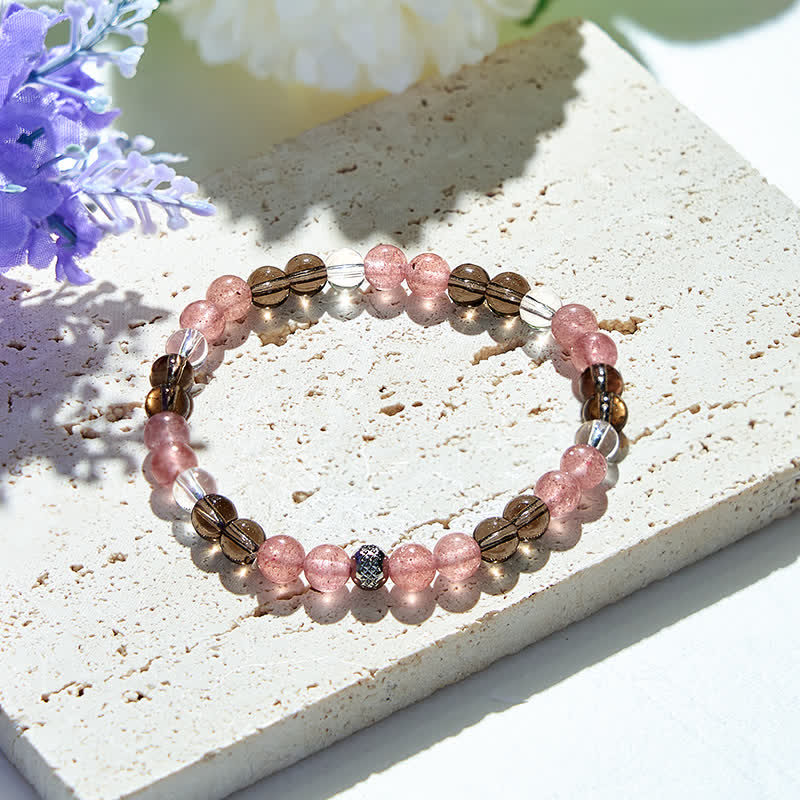 Bracelet en perles de quartz fraise œil de tigre naturel Olivenorma