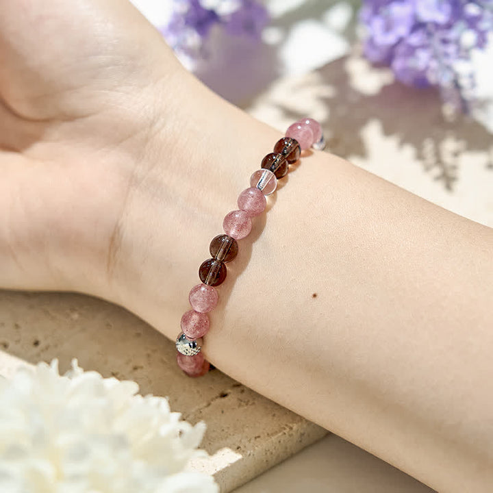 Bracelet en perles de quartz fraise œil de tigre naturel Olivenorma