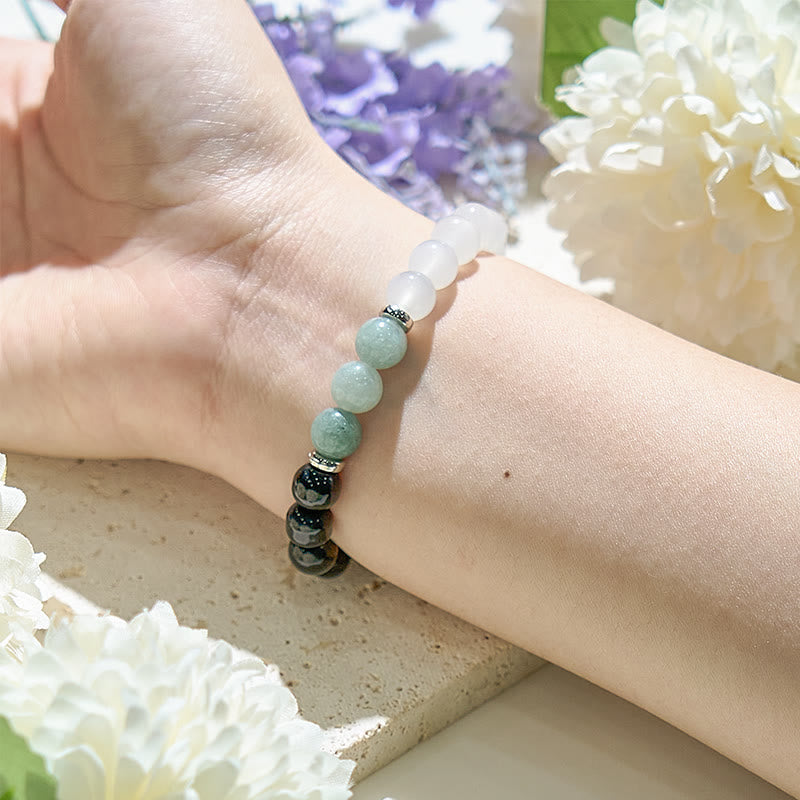 Bracelet en perles d'obsidienne amazonite cristal transparent Olivenorma