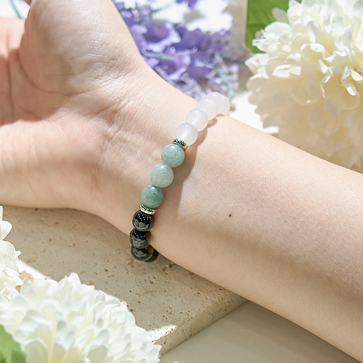 Bracelet en perles d'obsidienne amazonite cristal transparent Olivenorma