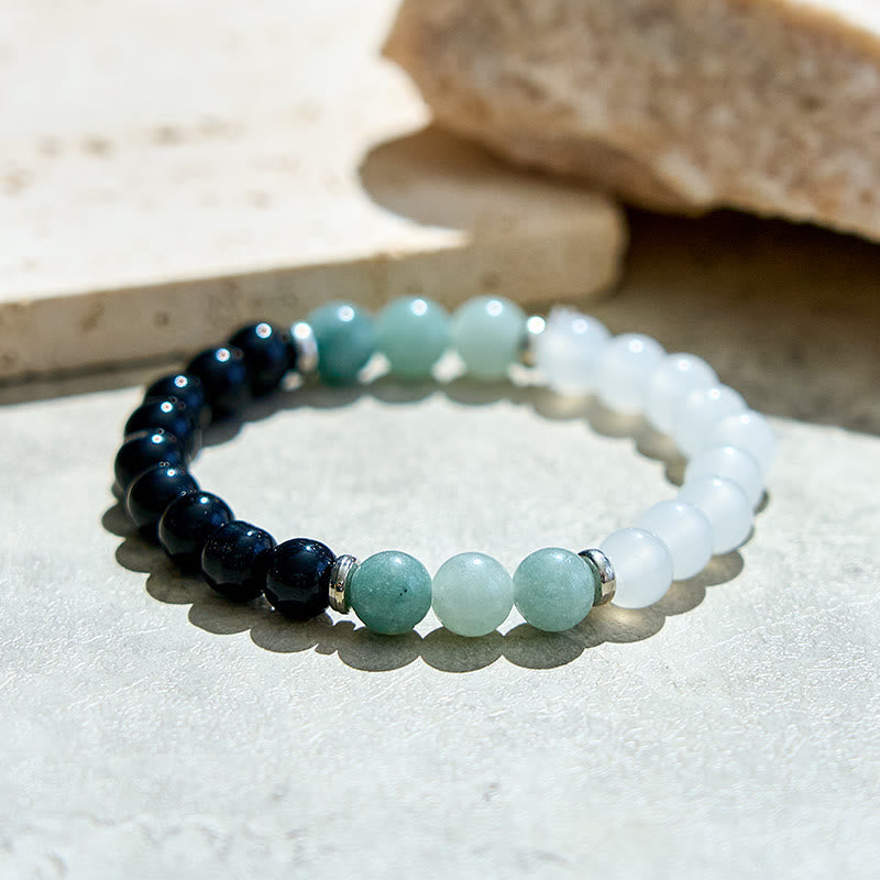 Bracelet en perles d'obsidienne amazonite cristal transparent Olivenorma