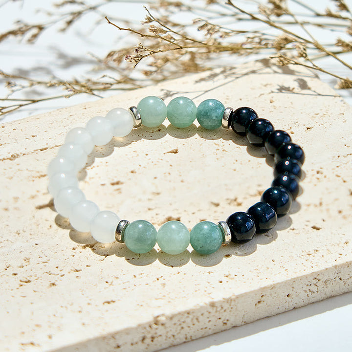 Bracelet en perles d'obsidienne amazonite cristal transparent Olivenorma