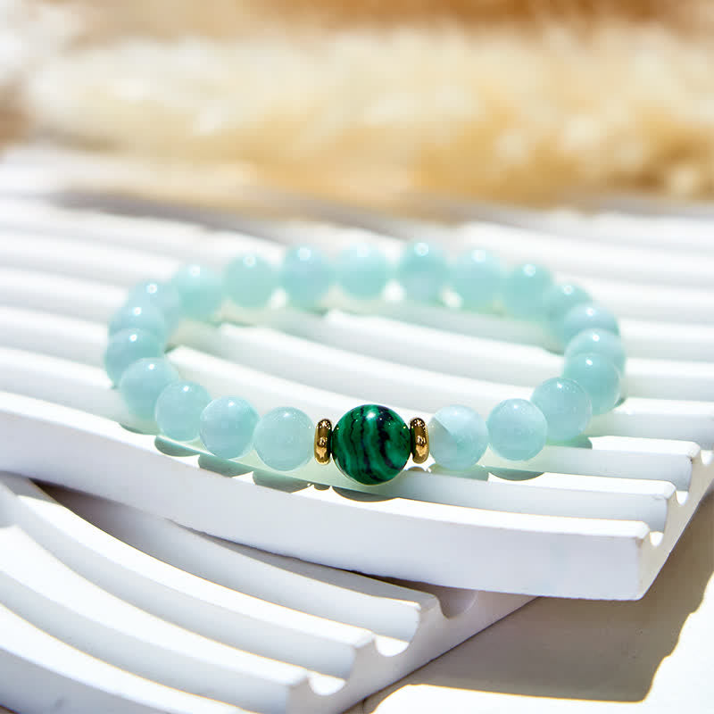 Bracelet en perles d'amazonite et de malachite naturelles Olivenorma