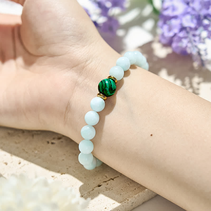 Bracelet en perles d'amazonite et de malachite naturelles Olivenorma