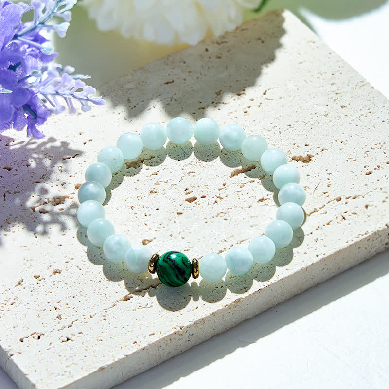 Bracelet en perles d'amazonite et de malachite naturelles Olivenorma