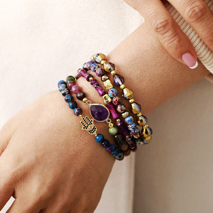 Bracelet en perles d'améthyste et de tourmaline naturelles Olivenorma