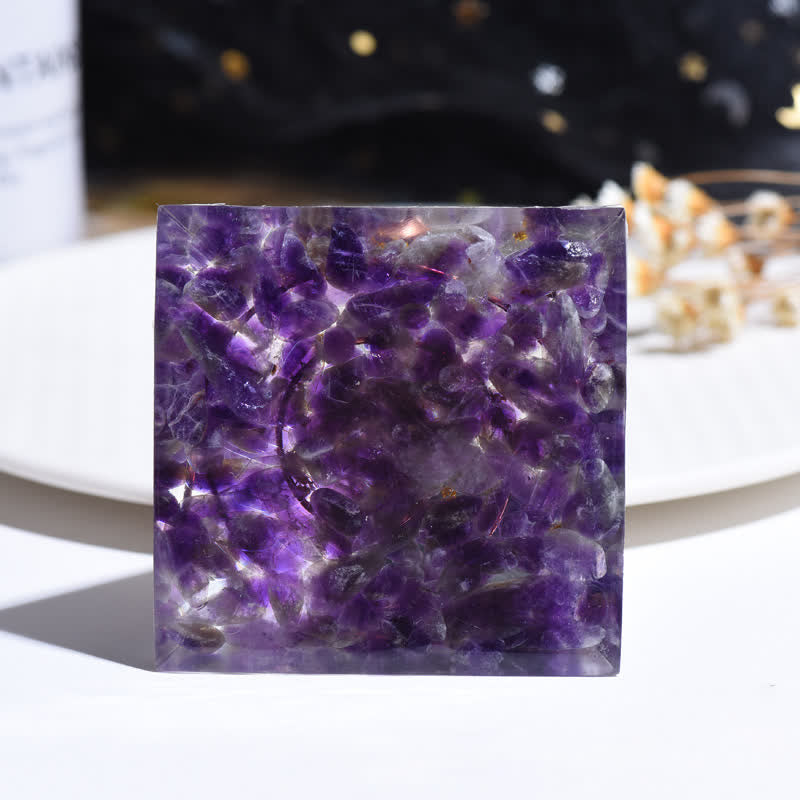 Boule de cristal d'améthyste Olivenorma Cercle métallique Pyramide d'orgone