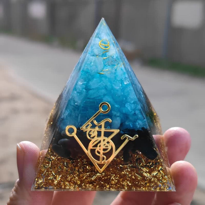 Pyramide d'orgone en obsidienne aigue-marine naturelle Olivenorma