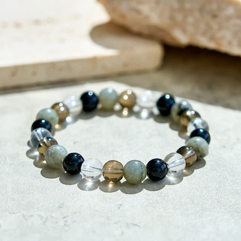 Bracelet de perles en cristal transparent, labradorite, obsidienne et quartz fumé Olivenorma