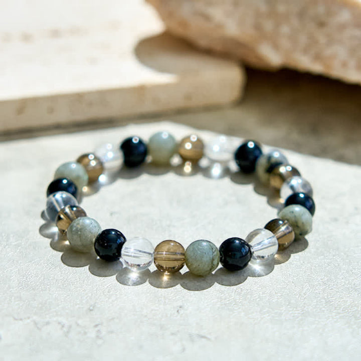 Bracelet de perles en cristal transparent, labradorite, obsidienne et quartz fumé Olivenorma