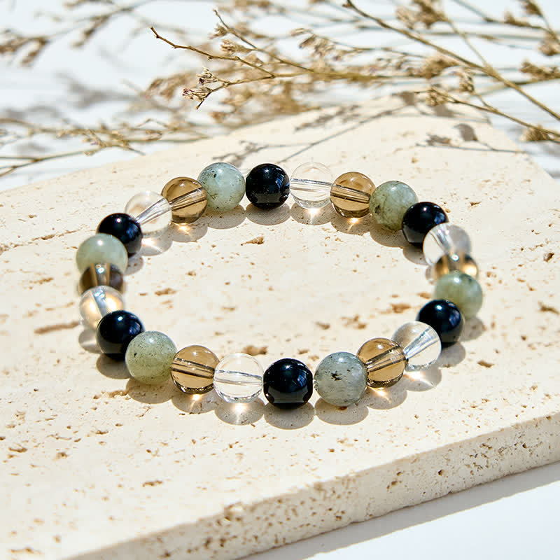 Bracelet de perles en cristal transparent, labradorite, obsidienne et quartz fumé Olivenorma