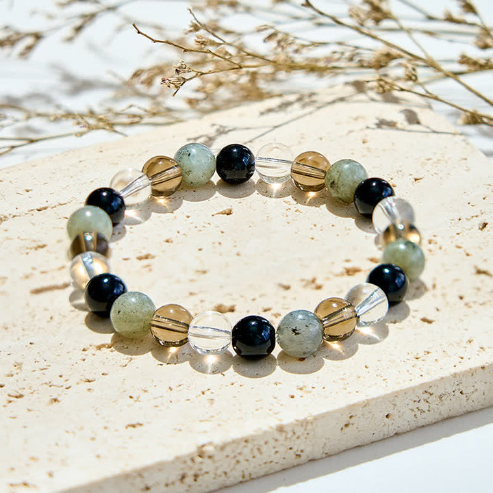 Bracelet de perles en cristal transparent, labradorite, obsidienne et quartz fumé Olivenorma