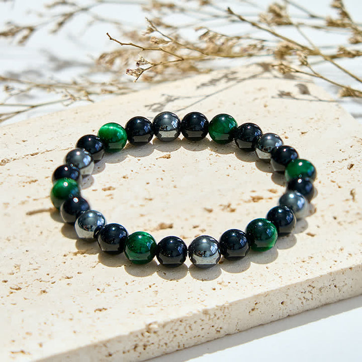 Bracelet de perles en hématite et obsidienne de œil de tigre vert Olivenorma