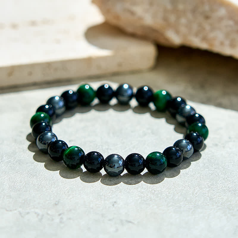 Bracelet de perles en hématite et obsidienne de œil de tigre vert Olivenorma