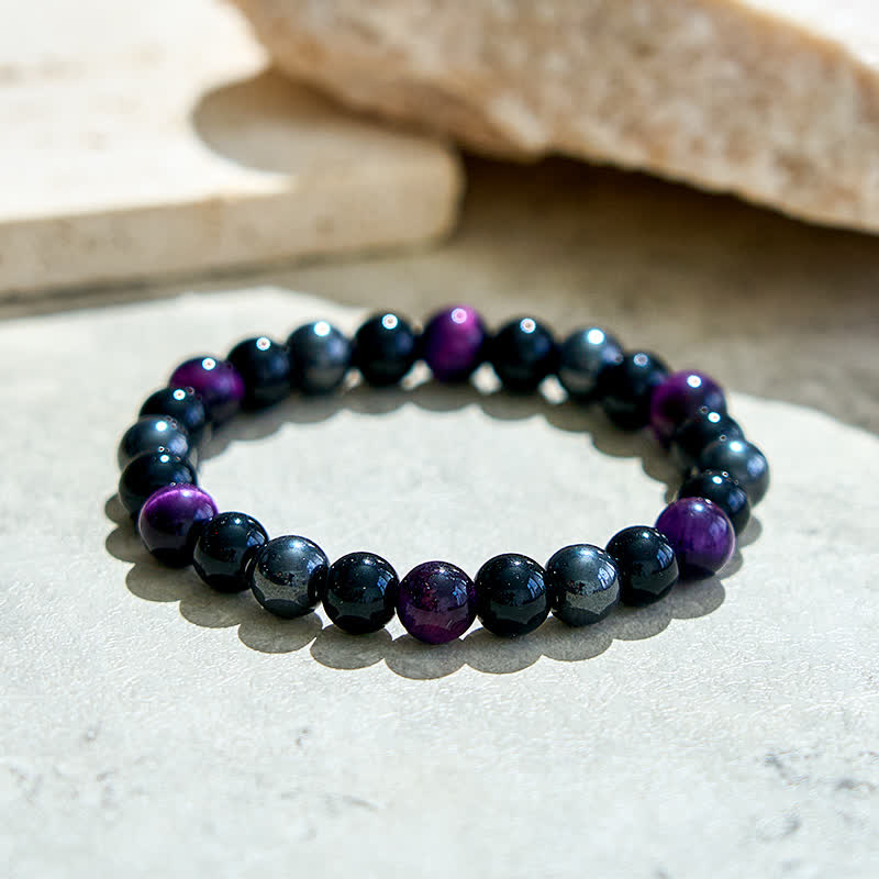 Bracelet de perles en hématite et obsidienne œil de tigre violet Olivenorma