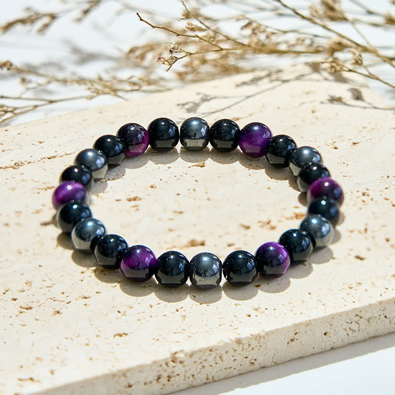 Bracelet de perles en hématite et obsidienne œil de tigre violet Olivenorma