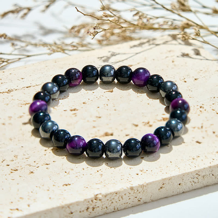 Bracelet de perles en hématite et obsidienne œil de tigre violet Olivenorma