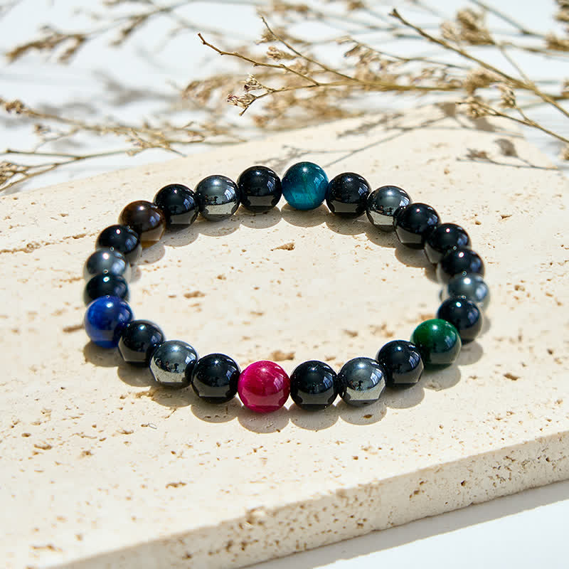 Bracelet de perles en hématite et obsidienne de œil de tigre multicolore Olivenorma