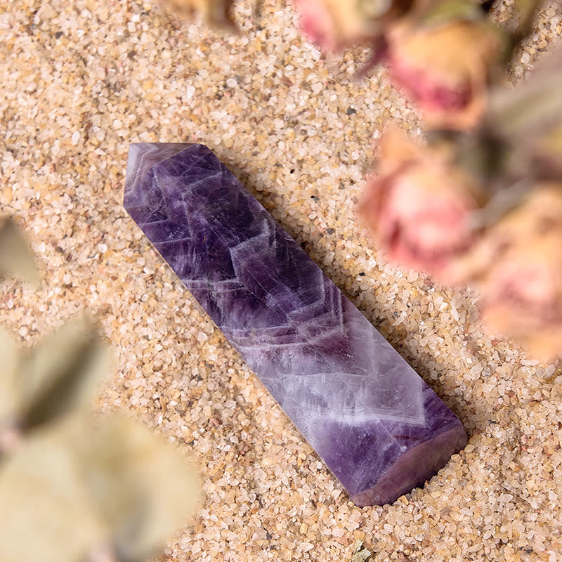 Tour de baguettes de cristal de guérison à prisme d'améthyste à 6 facettes Olivenorma