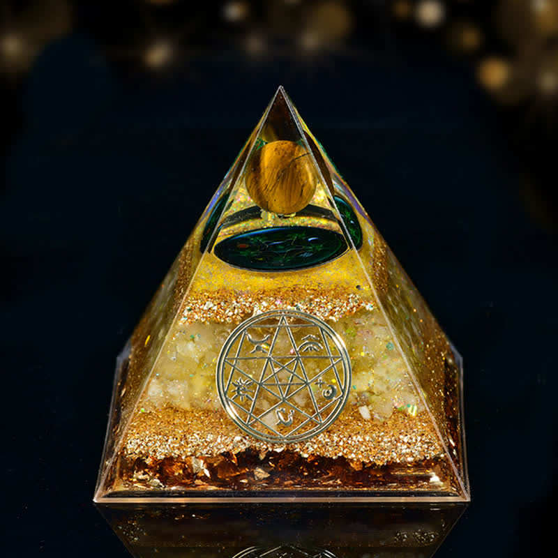 Pyramide orgone des cinq éléments en pierre naturelle Olivenorma